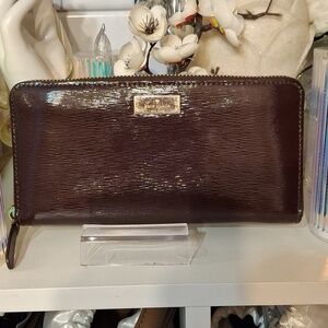Kate Spade Long Red Wine epi leather Wallet EUC